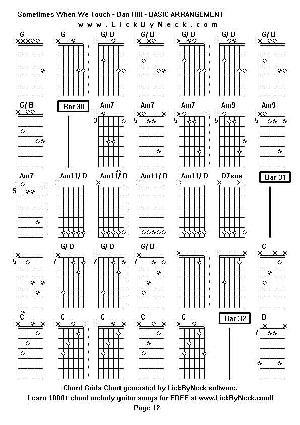 Chord Grids Chart of chord melody fingerstyle guitar song-Sometimes When We Touch - Dan Hill - BASIC ARRANGEMENT,generated by LickByNeck software.